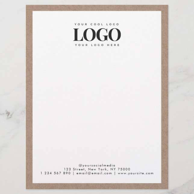 Earthy Kraft Add Your Rectangle Business Logo Text Letterhead (Front)