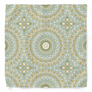 Earthy Mandala in Green, Gold, and Soft Blue Bandana
