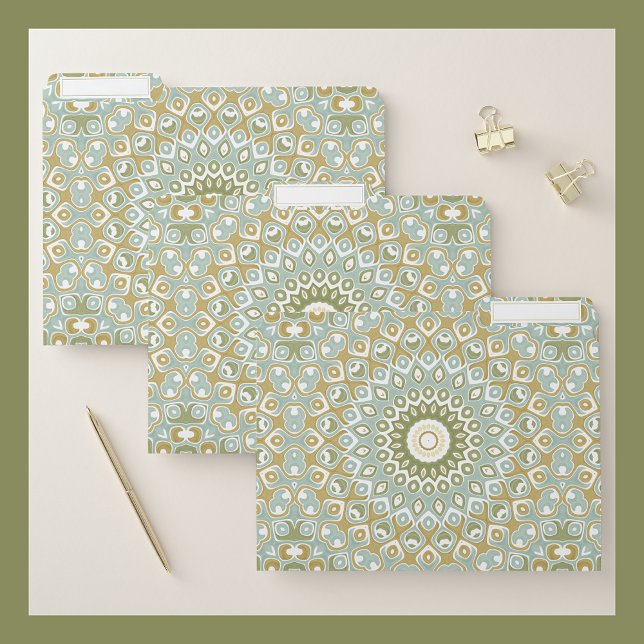 Earthy Mandala in Green, Gold, and Soft Blue File Folder (Creator Uploaded)