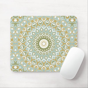 Earthy Mandala in Green, Gold, and Soft Blue Mouse Pad