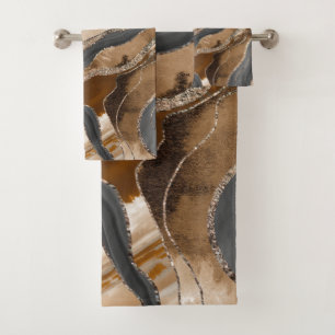 Earthy Marble Agate Gold Glitter Glam #1  Bath Towel Set