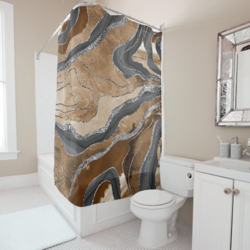 Earthy Marble Agate Gold Glitter Glam 1  Shower Curtain