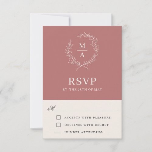 Earthy Marsala Simple Elegant Monogram RSVP Card