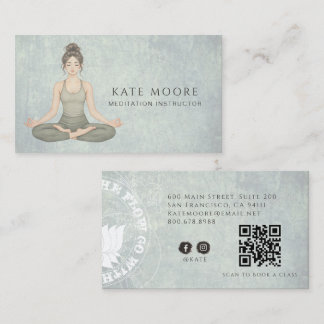 Earthy Meditation Instructor Sage Green QR Code Business Card
