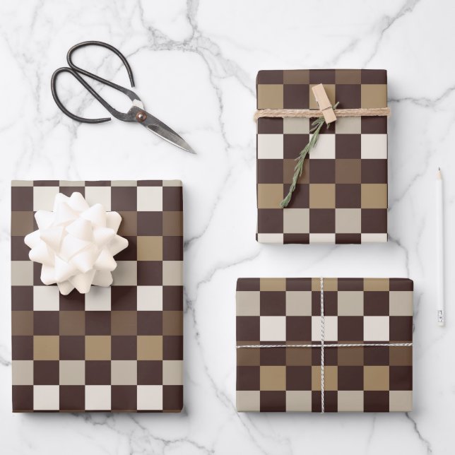 Earthy minerals checkerboard pattern wrapping paper sheets (Front)