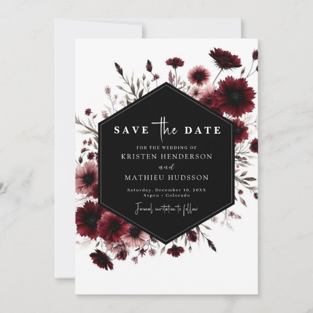 Earthy Minimal Burgundy Wedding Save The Date (Front)