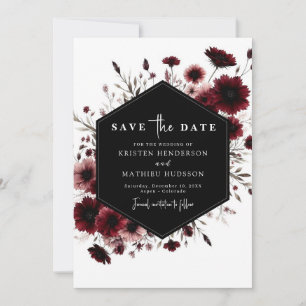 Earthy Minimal Burgundy Wedding Save The Date