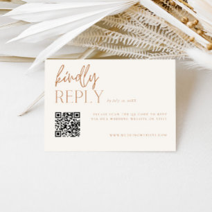 Earthy Minimal Wedding RSVP QR Code Enclosure Card