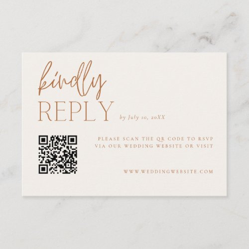 Earthy Minimal Wedding RSVP QR Code Enclosure Card