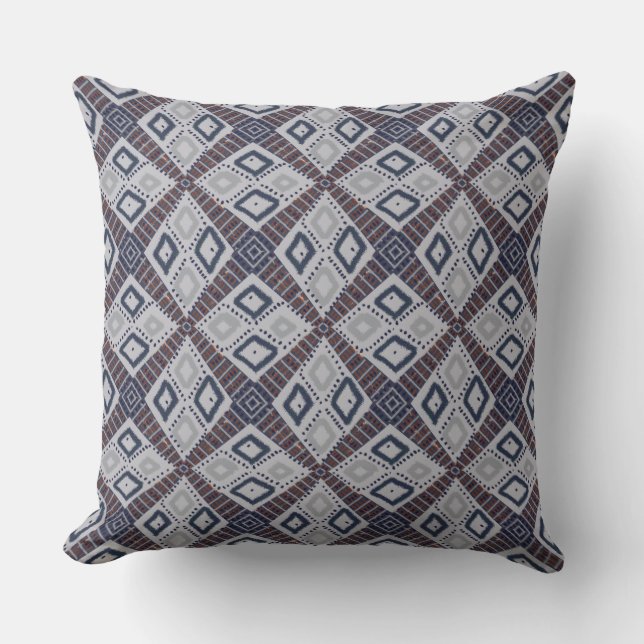 Earthy Mud Cloth Style Gray Throw Pillow (Front)