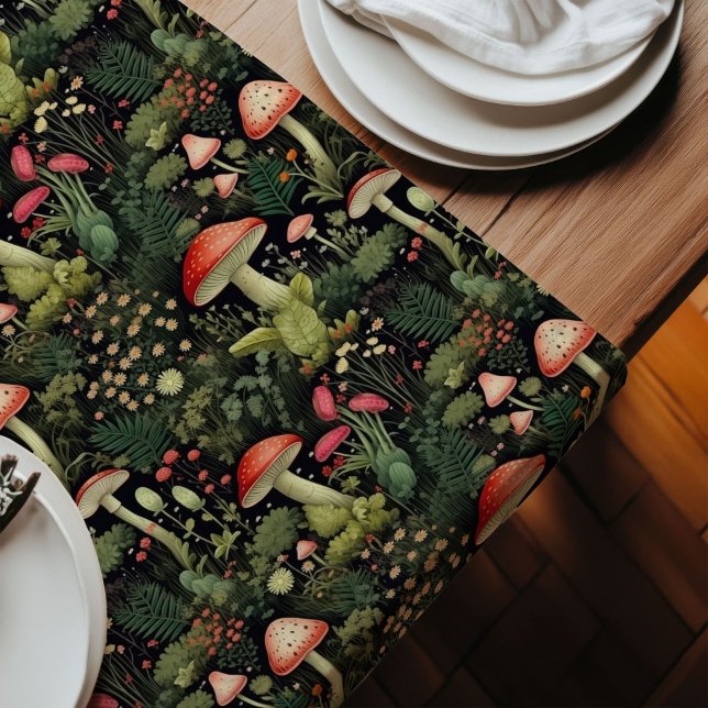 Earthy Mushroom Table Runner Vintage Charm (Earthy Mushroom Table Runner Vintage Charm)