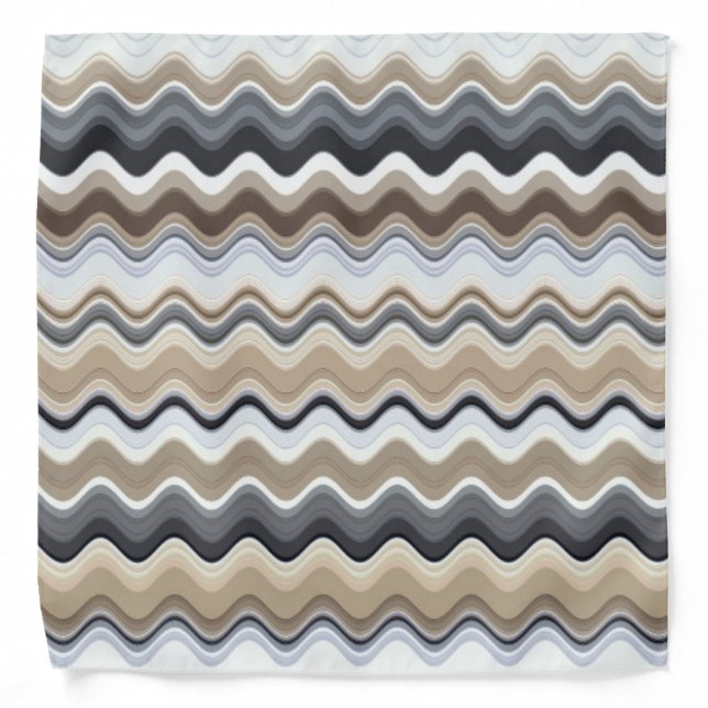 Earthy Muted Subdued Multicolored Wavy Striped Bandana (Front)