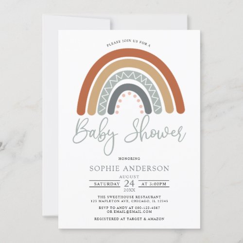 Earthy Muted Tones Boho Rainbow Baby Shower Invitation