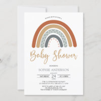 Earthy Muted Tones Boho Rainbow Baby Shower Invitation