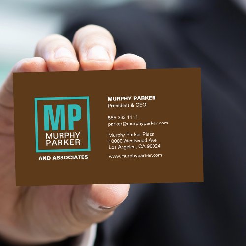 Earthy Natural Brown Turquoise Monogrammed Logo Business Card