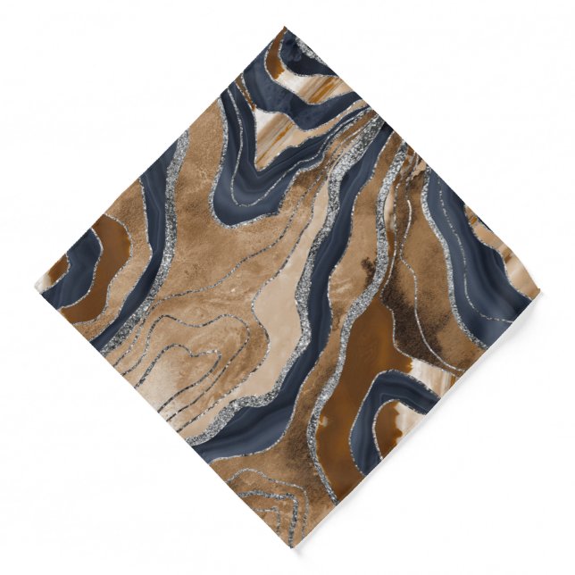 Earthy Navy Blue Marble Agate Silver Glitter 1 Bandana (Front)