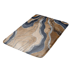 Earthy Navy Blue Marble Agate Silver Glitter 1 Bath Mat