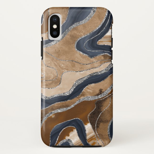 Earthy Navy Blue Marble Agate Silver Glitter 1 Case-Mate iPhone Case (Back)
