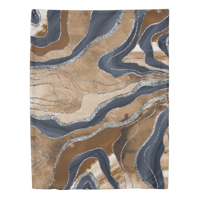Earthy Navy Blue Marble Agate Silver Glitter 1 Duvet Cover (Front)