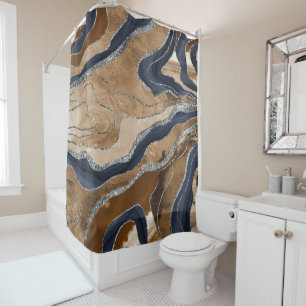 Earthy Navy Blue Marble Agate Silver Glitter 1 Shower Curtain