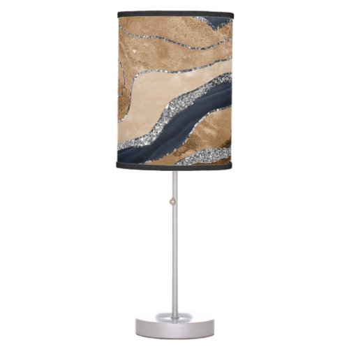 Earthy Navy Blue Marble Agate Silver Glitter 1 Table Lamp