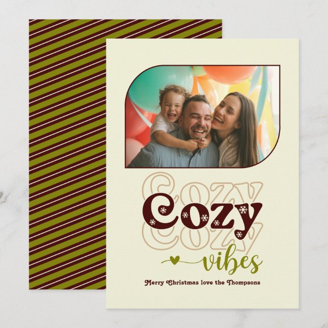 Earthy Neutral Cozy Vibes Only Christmas Photo Holiday Card (Front/Back)