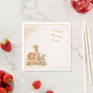 Earthy Neutral Lion Elephant Giraffe Kids Boho Napkins