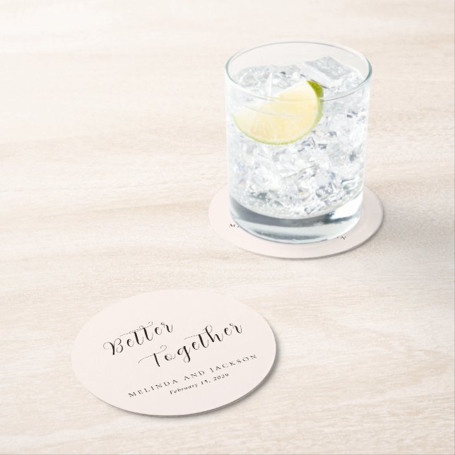 Earthy Neutral Modern Wedding Round Paper Coaster (Insitu)