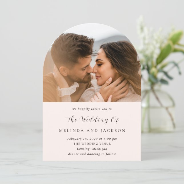 Earthy Neutral Photo Modern Wedding Invitation (Standing Front)