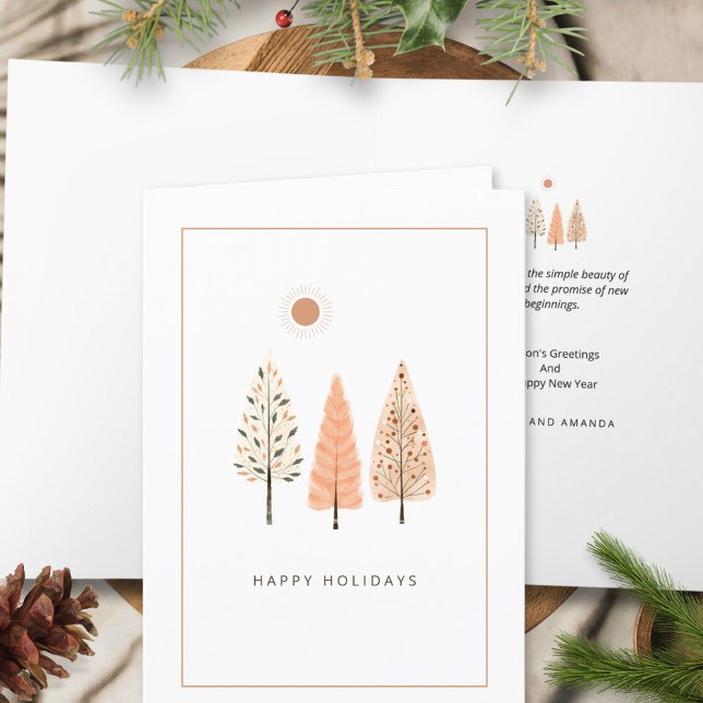 Earthy Nordic Pine Line Art Modern Minimalist Boho Holiday Card (Creator Uploaded)