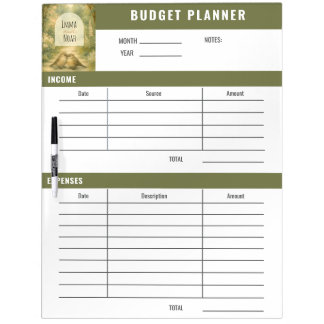 Earthy Olive Green Budget Planner Dry Erase Board