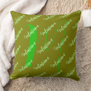 Earthy Olive Green Pillow with Name & Monogram