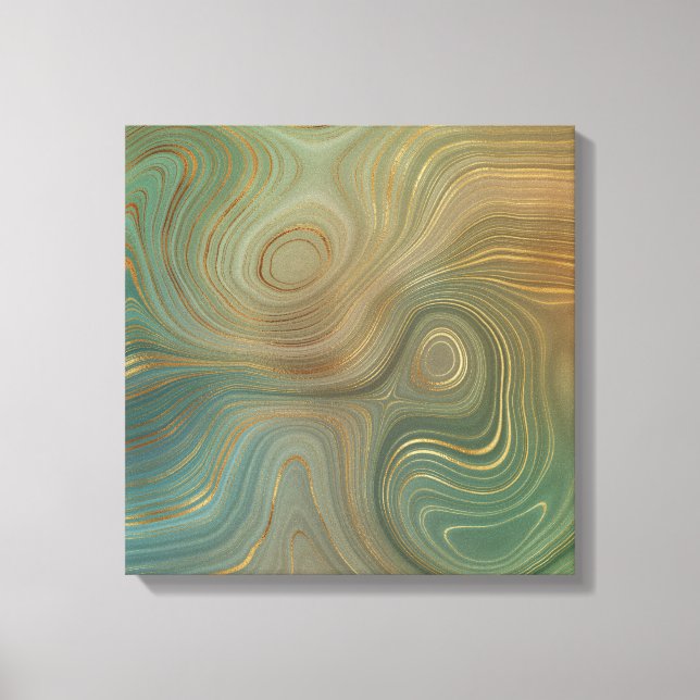 Earthy Olive Strata | Green and Gold Ink Agate Canvas Print (Front)