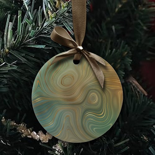 Earthy Olive Strata  Green and Gold Ink Agate Ceramic Ornament