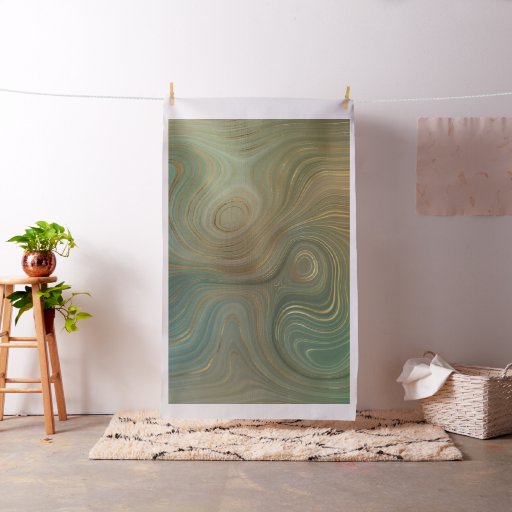 Earthy Olive Strata | Green and Gold Ink Agate Fabric