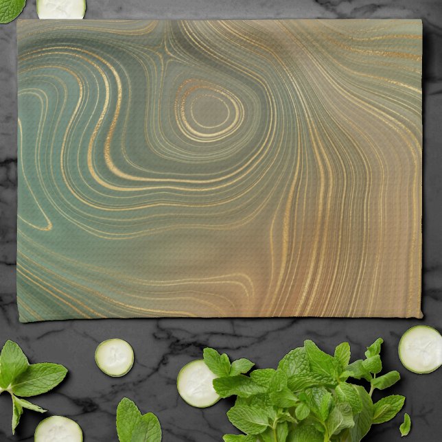 Earthy Olive Strata | Green and Gold Ink Agate Kitchen Towel (Creator Uploaded)