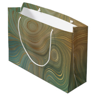Earthy Olive Strata Green and Gold Ink Agate Large Gift Bag
