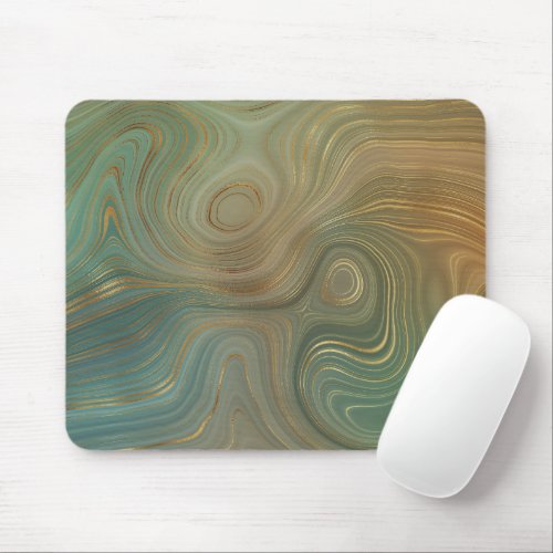 Earthy Olive Strata  Green and Gold Ink Agate Mouse Pad