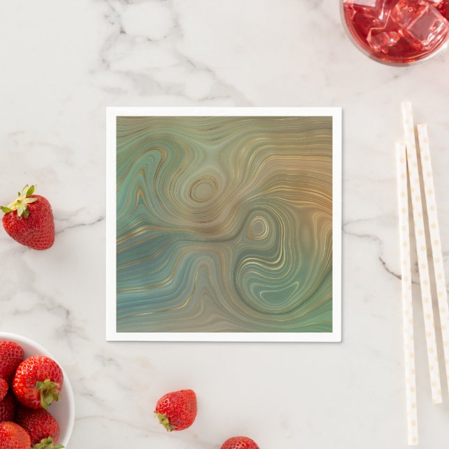 Earthy Olive Strata | Green and Gold Ink Agate Napkins (Insitu)