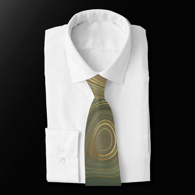 Earthy Olive Strata | Green and Gold Ink Agate Neck Tie (Creator Uploaded)