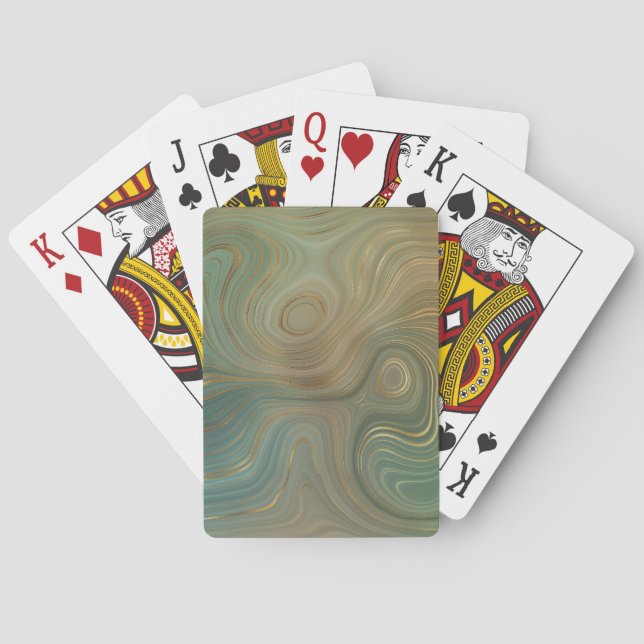 Earthy Olive Strata | Green and Gold Ink Agate Poker Cards (Back)