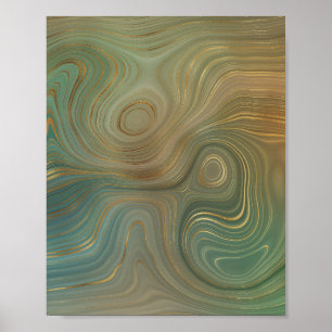 Earthy Olive Strata Green and Gold Ink Agate Poster