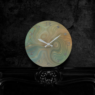 Earthy Olive Strata Green and Gold Ink Agate Round Clock