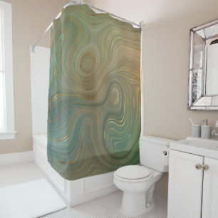 Earthy Olive Strata Green and Gold Ink Agate Shower Curtain