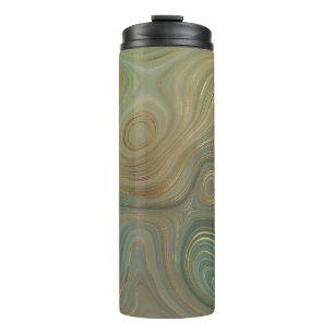 Earthy Olive Strata   Green and Gold Ink Agate Thermal Tumbler