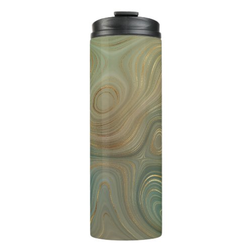 Earthy Olive Strata  Green and Gold Ink Agate Thermal Tumbler