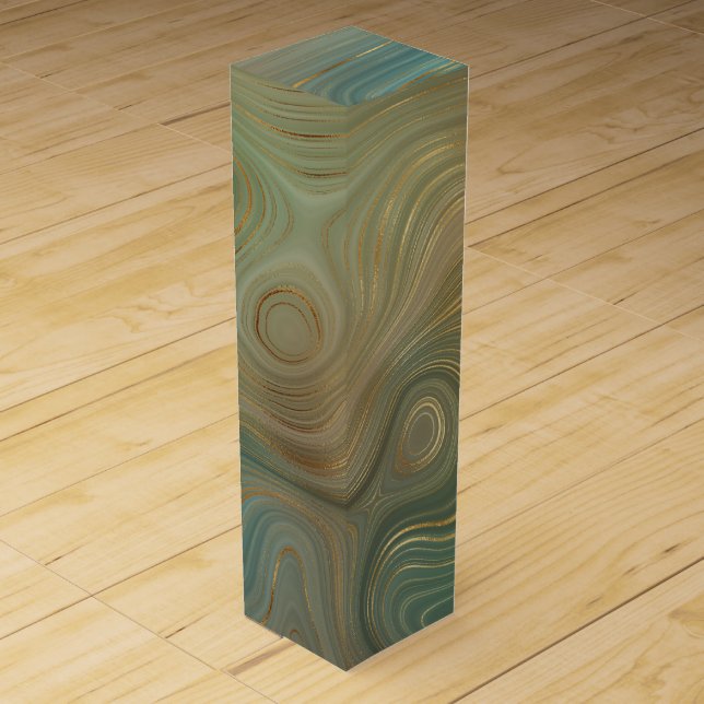 Earthy Olive Strata | Green and Gold Ink Agate Wine Box (Front)