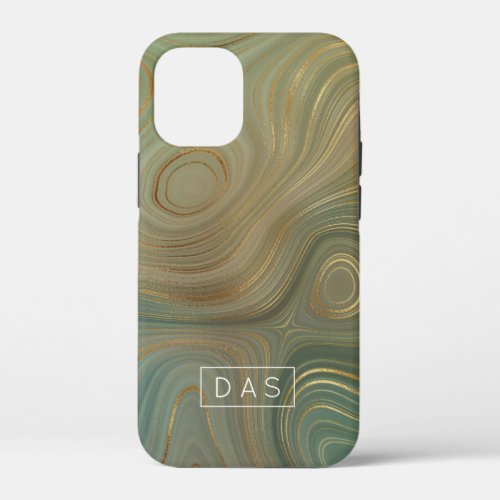 Earthy Olive Strata  Green and Gold Ink Custom iPhone 12 Mini Case