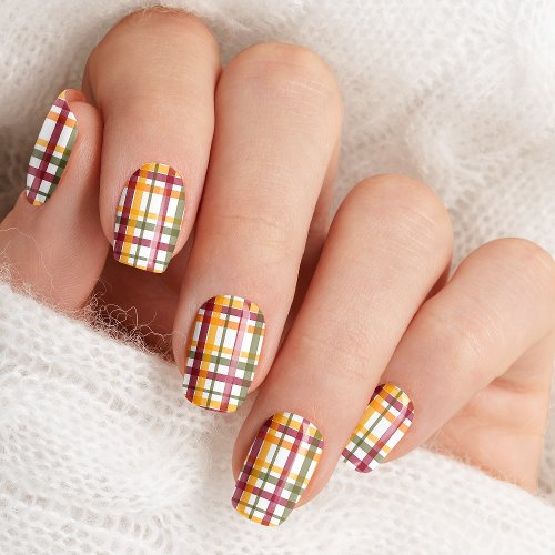 Earthy Orange And Maroon Plaid Fall Nail Wraps