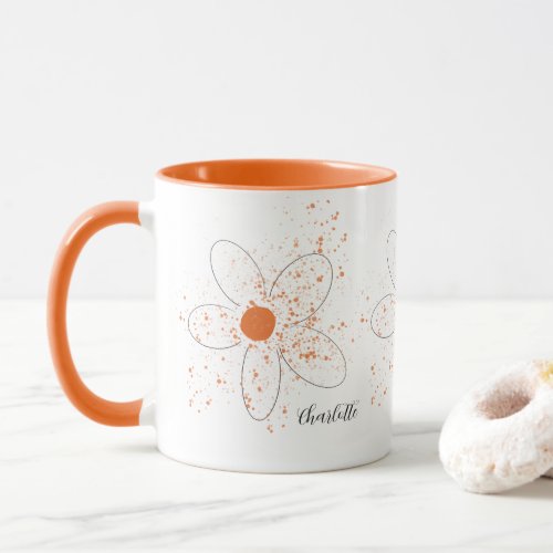 Earthy orange modern florals name script mug